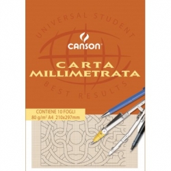 CARTA MILLIMETRATA A4 80 gr. BLOCCO 10 FOGLI CANSON