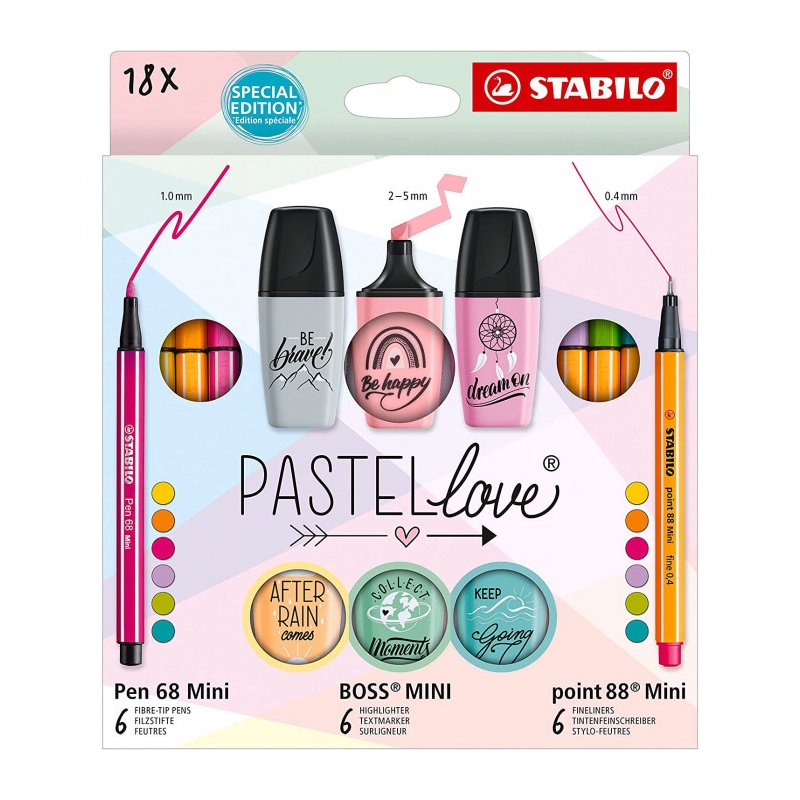 SET MINI WORLD PASTEL LOVE 18 PEZZI STABILO